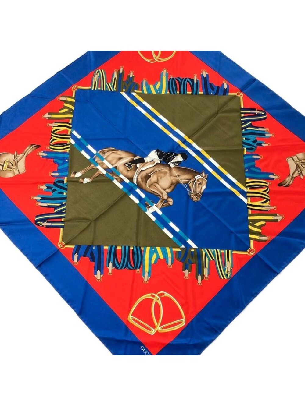Gucci Scarf Blue Red Multi Horse
